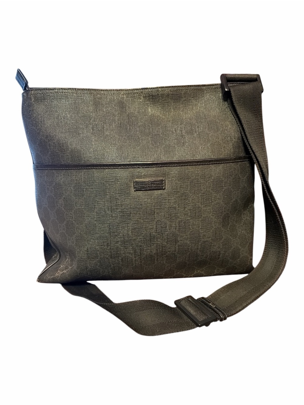 GUCCI Black GG Supreme Coated Canvas Flat Messenger Bag Crossbody 162904